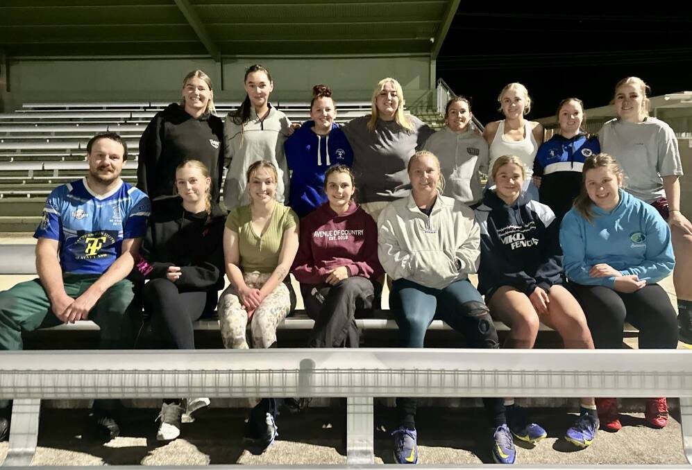 Blayney Rams' all-new first grade women's squad with rugby club president and coach, Jordan Butler. Picture supplied.