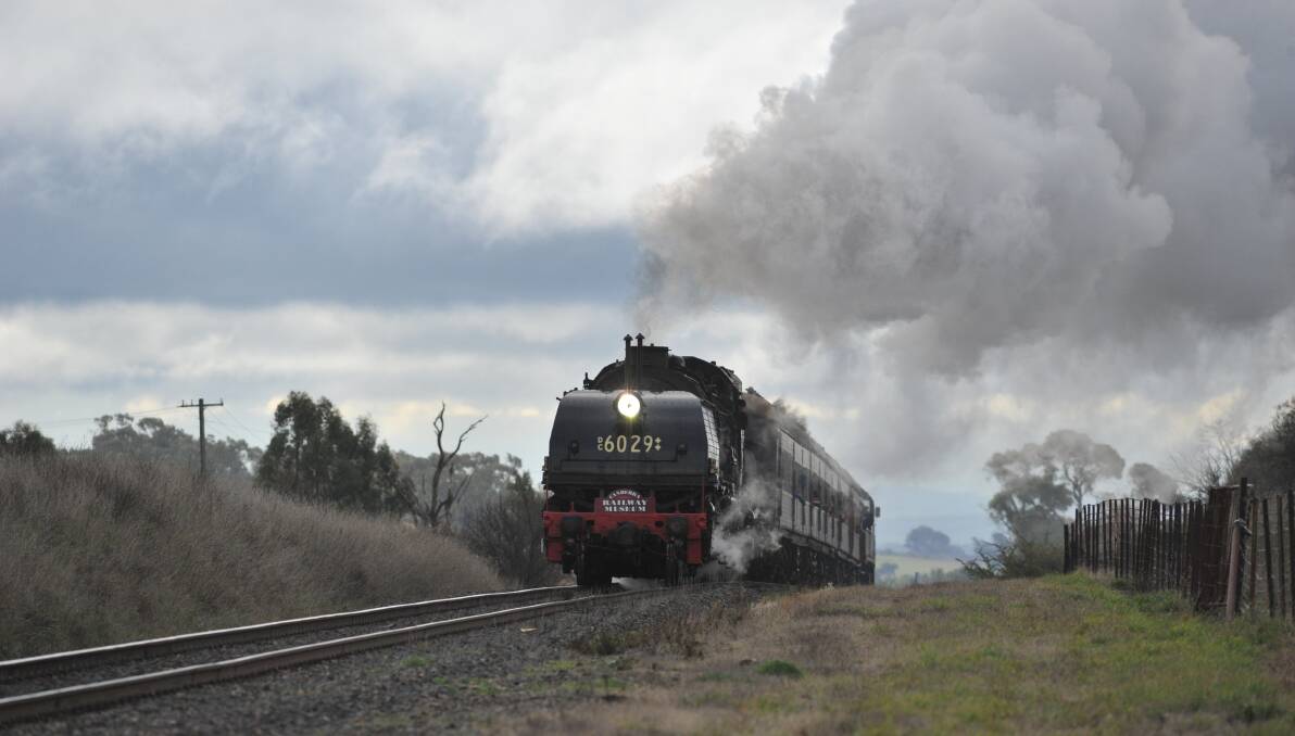 The passenger-laden engine - the oldest of its kind in the southern hemisphere - makes its way towards Blayney. Photo: JUDE KEOGH