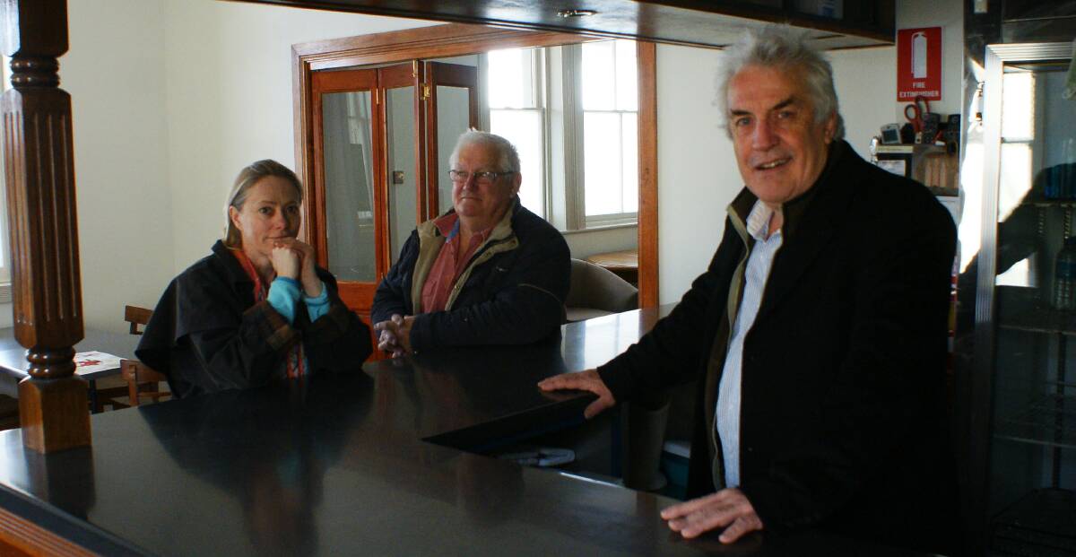 SUSPICIOUS CHARACTERS: Actor and writer Melissa Docker, MC Steve Johnson and actor Vince Melton familiarise themselves with the Blayney Community Baptist Church. Photo: Mark Logan
