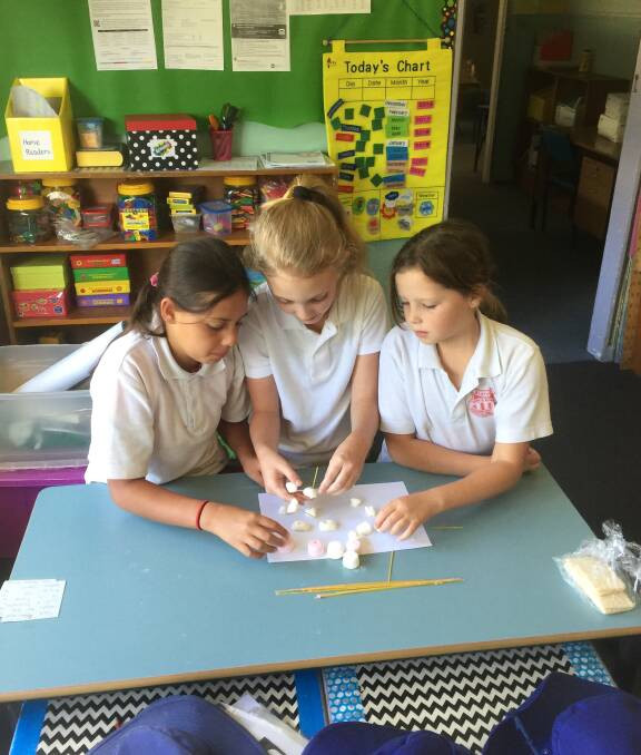 Stick tower: Students from Blayney Public School had to construct a tower made of spaghetti and marshmallows.