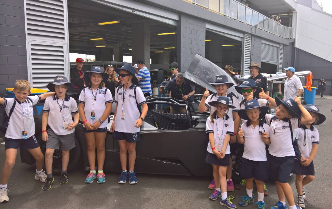 Revved up: Trunkey Creek primary school students enjoyed some high octane fun at the 12 hour in Bathurst.