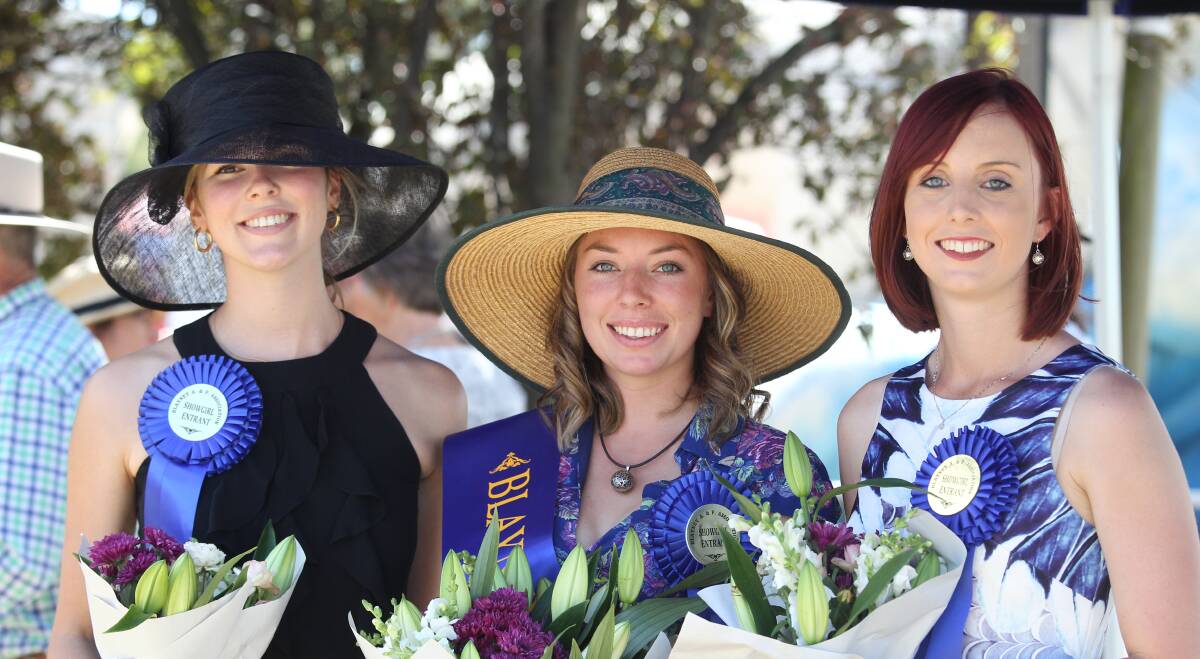 Being Judged: Kirby Russell, Annika Brown and Ellen Dunger during last year's Blayney Showgirl competition.