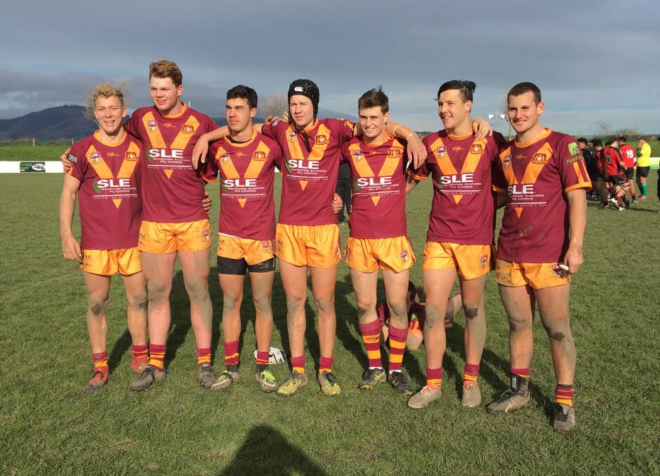 COUNTRY PRIDE: Western players (from left) Luke Gale, Riley Cheshire, Charlie Staines, Matt Burton, Jaiden Burke, Joey Hobby and Darby Medlyn. Photo: Contributed
