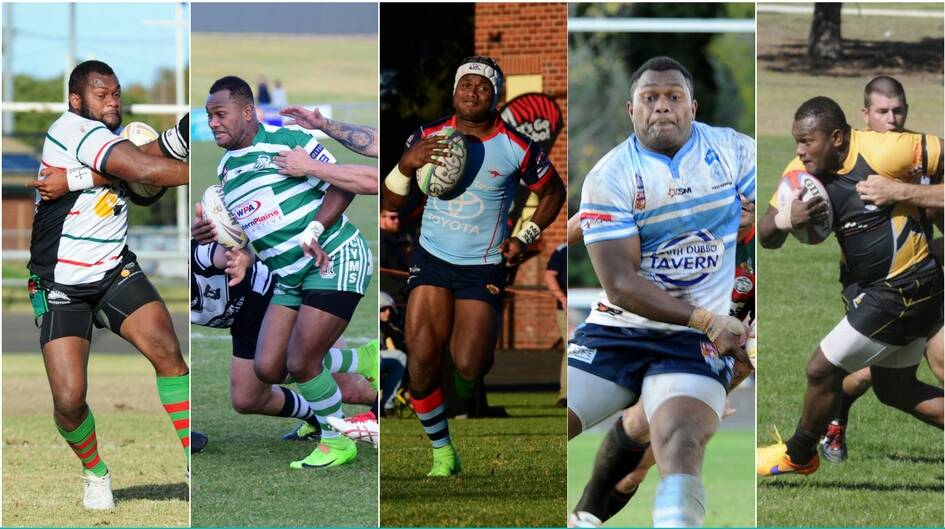 VILI'S VARIOUS JERSEYS: Viliame Turuva has represented Dubbo sides (from left) Westside, CYMS, the Kangaroos, Macquarie and the Rhinos.