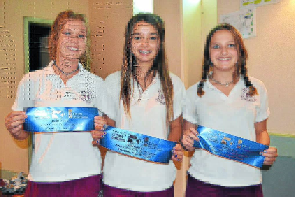 Blayney High School's Sophie Stammers, Grace Hodder and Freya Webster-Hawes finished in the top 10 in the state in the senior section of the Cows Create Careers - Farm Module.