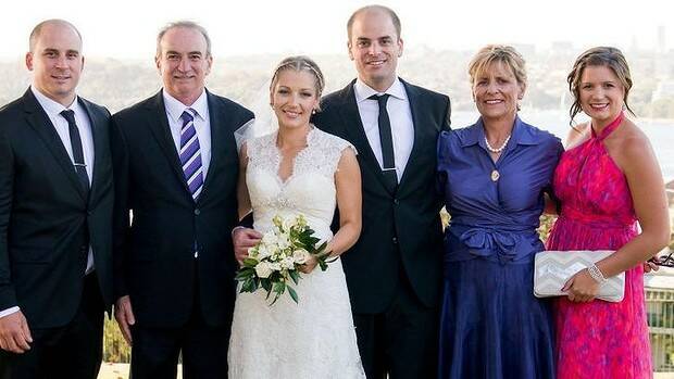 Chris Noble (far left) at a family wedding. The 27-year-old was killed in an explosion in Rozelle. Photo: Supplied