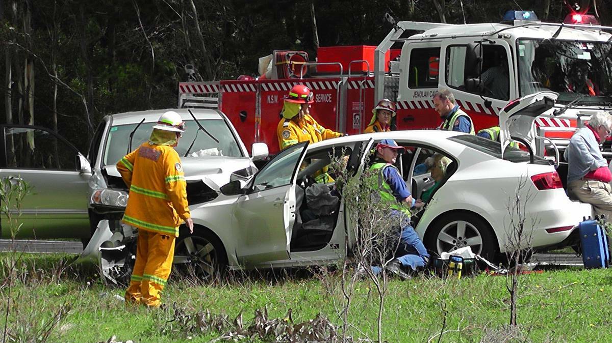 LITHGOW: Emergency Services have rushed to the scene of a motor vehicle accident on the Jenolan Caves Road near Hampton. Five people were taken to hospital. Photo courtesy of Andrew Micallef, Wide Area Communications.