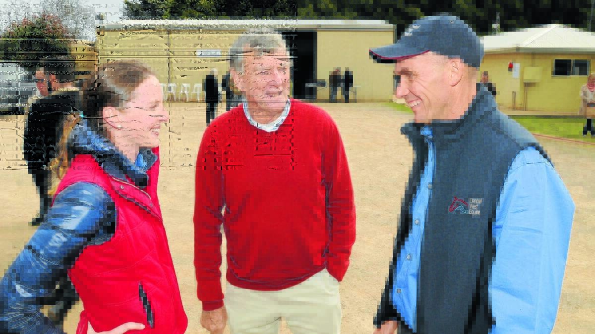 MEDICAL SUPPORT: Senator Bill Heffernan (centre) with Central West Equine's Rachel Ratini and David Searle. Photo: STEVE GOSCH                            