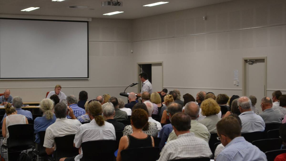 Member for Bathurst Paul Toole addressing a public meeting on the proposed Flyers Creek wind farm. 