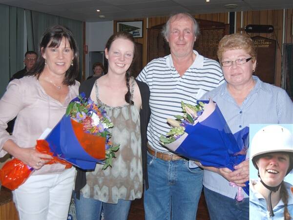 OUR CARING COMMUNITY: Fundraiser organisers Anthea Mooney and Lorraine Sliger were presented with flowers by Georgie and Graeme Hobby, in appreciation of their work helping put the event together.INSET: Jessie Hobby enjoying herself at the Carcoar Pony Club fundraiser held last month.