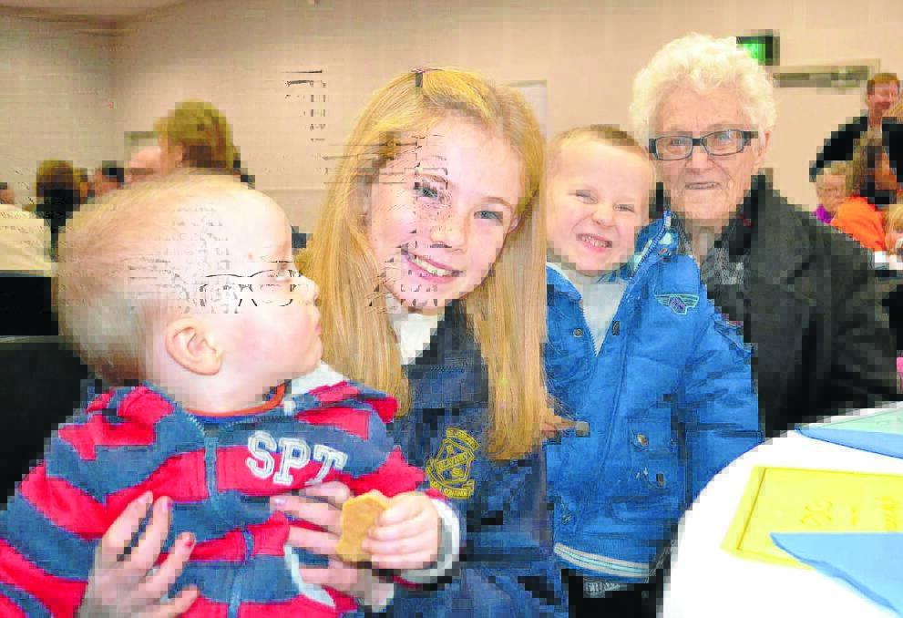 From left four generations of St Joseph's Primary School students and would-be students Wal Gotch, Maddison Henry, Jayden Henry and great-grandmother Barbara Ryan at Tuesday's Grandparents' day event.