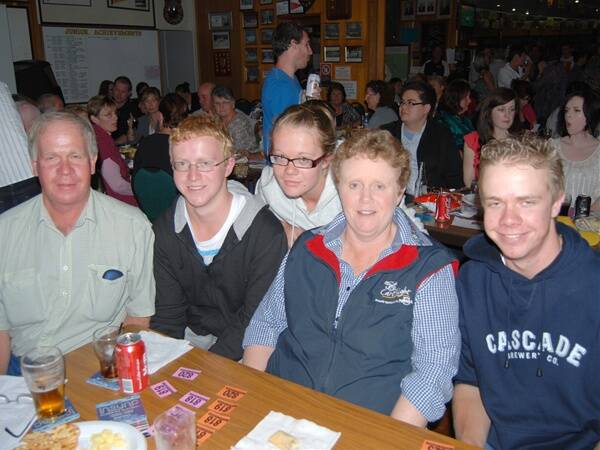 FAMILY HELPS OUT: The Walkom family consisting of Roger, Luke, Aimee, Cherie and Jake were part of the 300 odd people that packed into the Bowling Club.