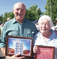 CITIZEN OF THE YEAR: Hilton Davis and wife JOan at Millthorpe's Redmond Oval. Photo Tim Kelly