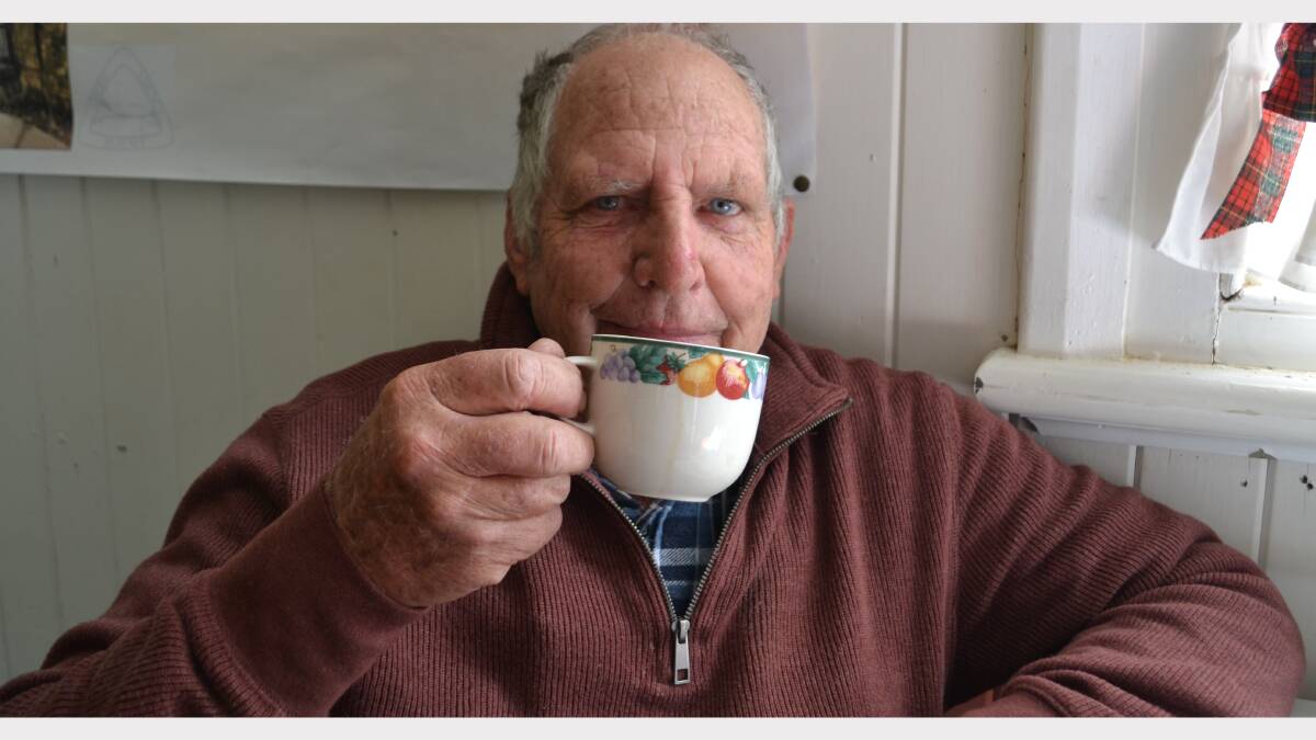 Barry born, bred and staying put resident Walter Kable enjoying a cuppa in the village hall, the former school, where he went to school.