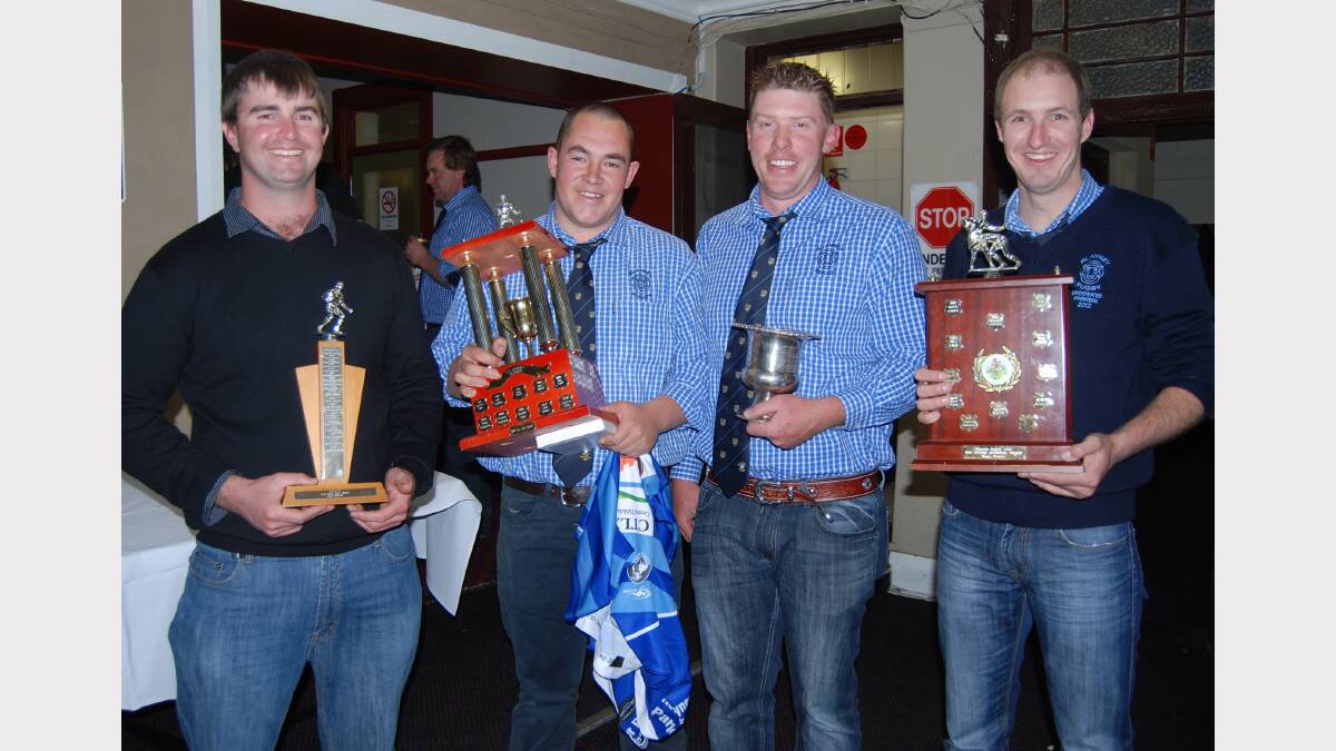 Awards at the Ram’s presentation night went to, James Stanbridge (best forward), Andrew Delaney (ram of the year), Jack Ryan (most consistent) and Brendan Newstead (highest points).  Photo: Wayne Cock.