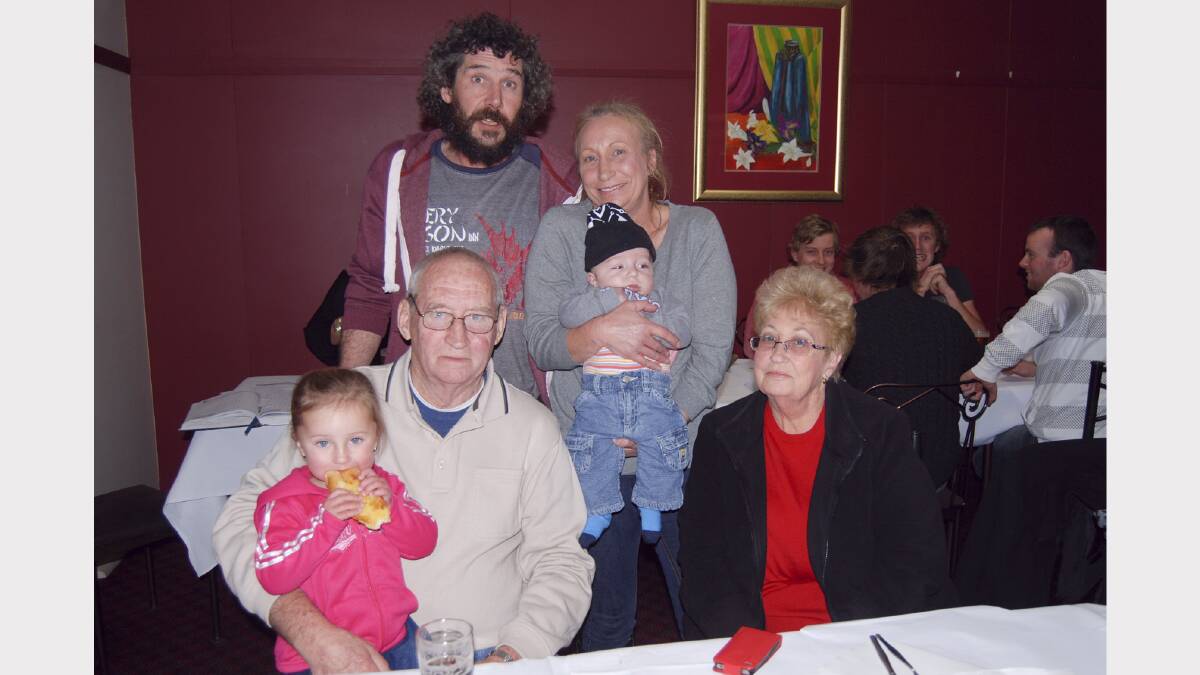 Lyle and Brenda Hooper and Jay Gore (standing) with Hailey Gore and Brenda’s parents, Ken and Helen Mazoudier celebrated Brenda’s birthday by having dinner on Saturday night at the Royal Hotel.  Photo: Wayne Cock.