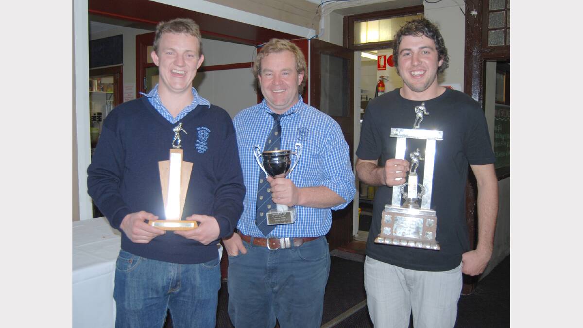 Ram trophy winners included, Cameron Hobby (best back), Sam Nixon (coaches award) and Brock Syphers (best & fairest).  Photo: Wayne Cock.