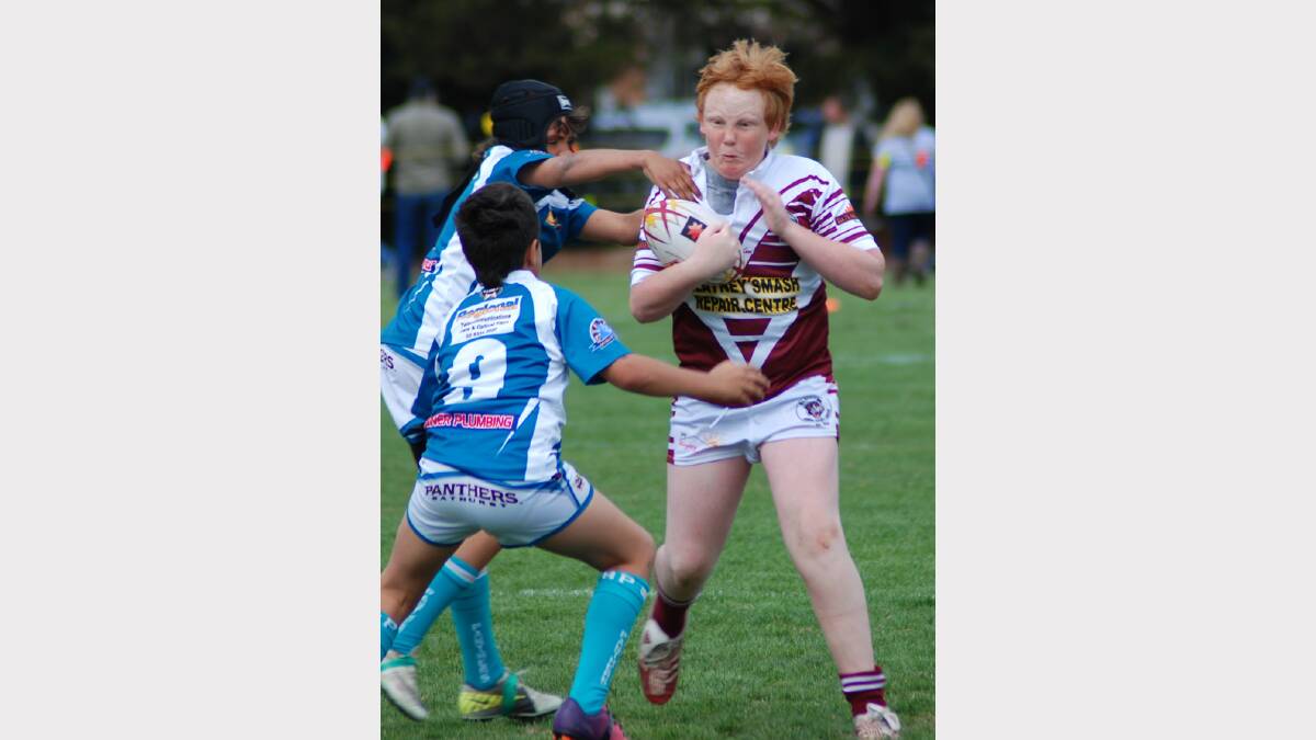 Under 12 forward, Caleb Acton played his heart out in Saturday’s semi-final.  Photo: Wayne Cock.