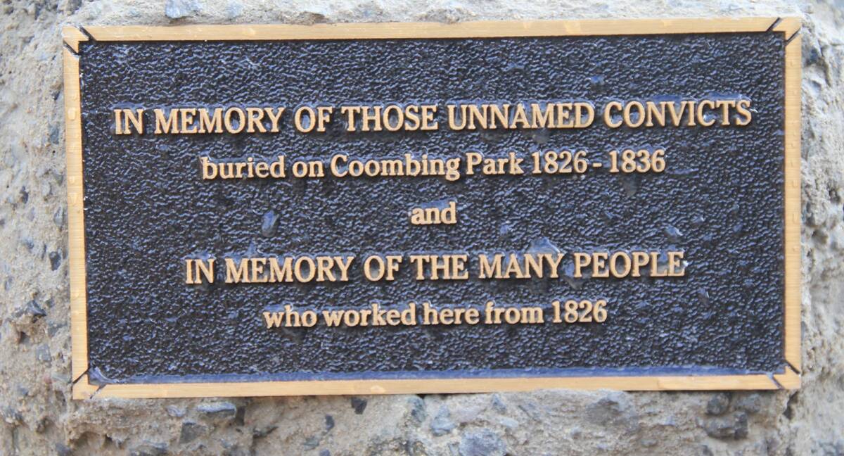 PARK PLAQUE: A special plaque was erected to honour the memory of unidentified convicts who were buried on Coombing Park.