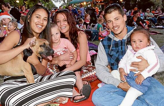 Honey the pooch with Saphai Milai-Ngatai, Robyn Wilton, Gary Gersbach, Joel Ryder and Scarlett Ryder had a family night out at Carols in Carrington.