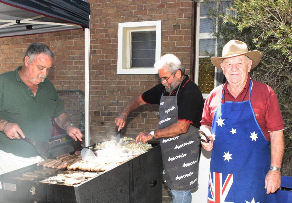 Don Bell, Bob Webb and John Forvell working the barbecue at Carcoar.