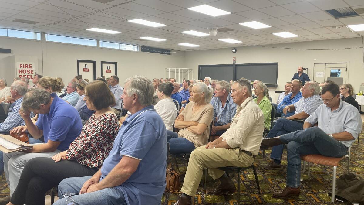 Roughly 110 people gathered at the Molong RSL on Monday for the Voice for Cabonne community meeting, with the majority objecting to the wind farm proposal. Picture by Emily Gobourg.