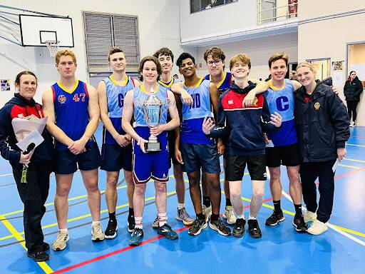 CHAMPIONS: Winners of the Mensline Cup from James Sheahan, PDHPE teacher Sue Dean with students Campbell Warburton, Riley Elliott, Will Thornhill, Liam Curran, Steve George, Thomas Jarick, AJ Duffy, Hugh Thornhill and coach, Lucy Dean. Photo: CONTRIBUED.
