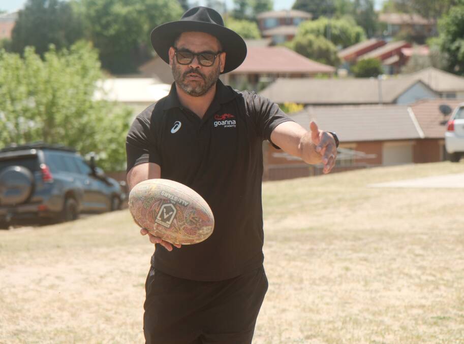 Greg Inglis was in Bathurst to facilitate a community program with Goanna Academy. Picture by James Arrow