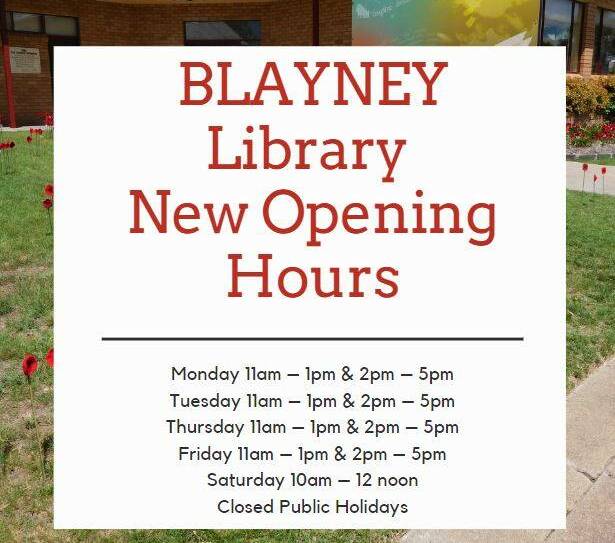 The Blayney Library has new opening hours, see below for details.