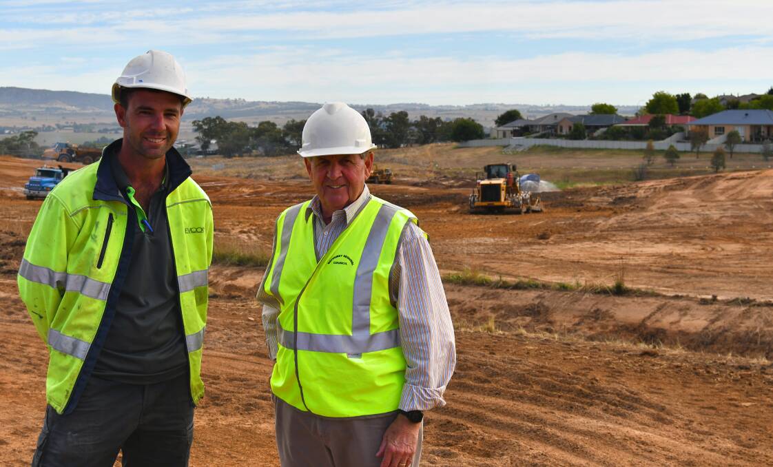 Devcon site supervisor Chris Lincoln with mayor Robert Taylor at the site of the Windy 1100 subdivision, where construction is under way. Picture by Rachel Chamberlain