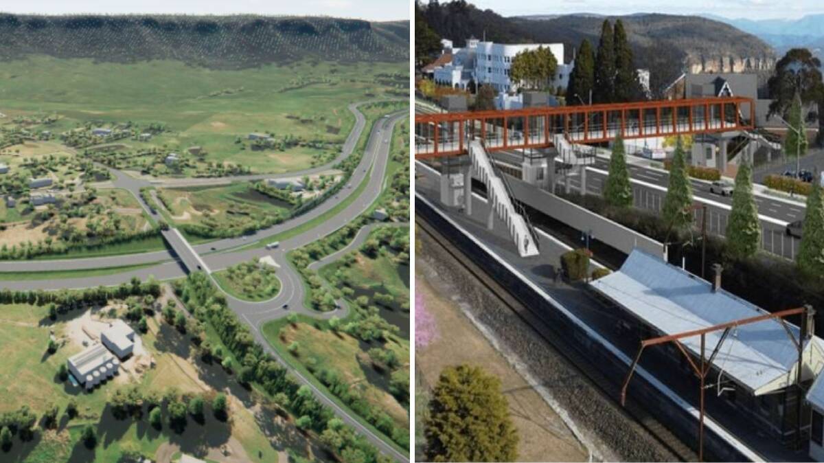 Artist impressions of the work at the Coxs River Road intersection (left) and through Medlow Bath (right).