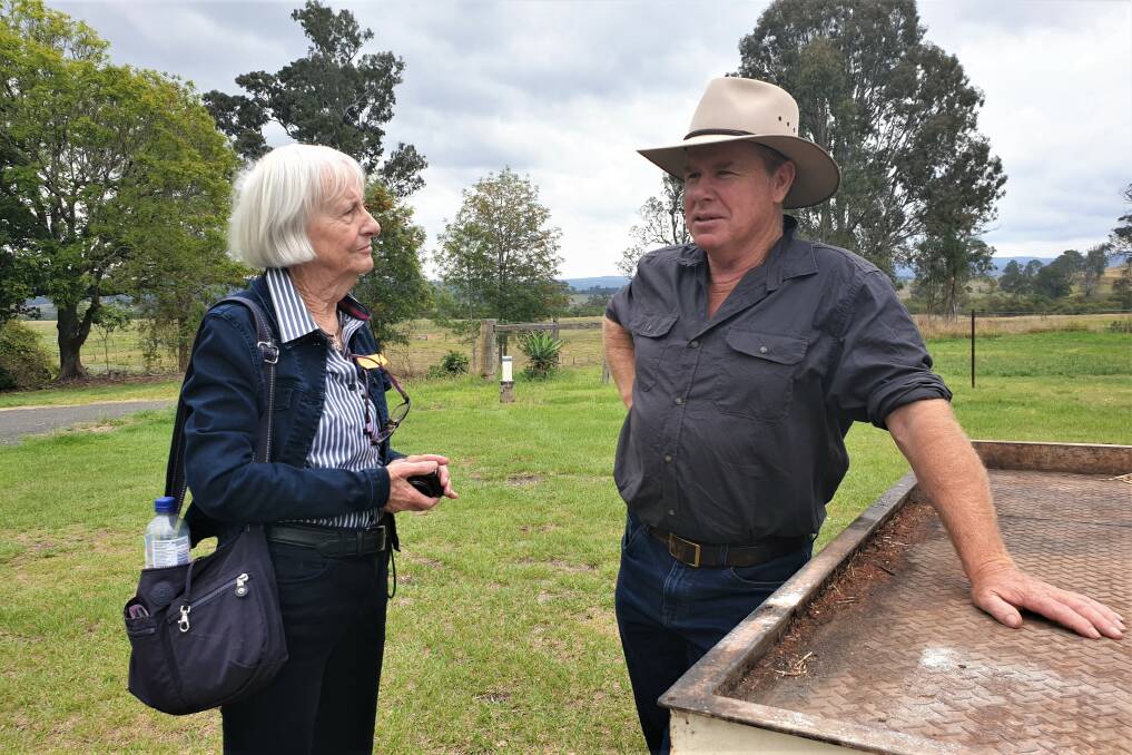 John Cousins, right, discussing ongoing plans to save the historic bridge with one of Harry Chauvel's great-nieces Jan Gall, Toowoomba.