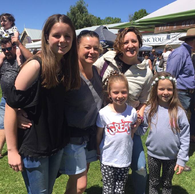 FUN DAY: Becy Carr, Suze Carr, Rachel Short, Ashlyn Short and Emilie Short from Canberra at the Millthorpe Markets. Photo: MARK LOGAN