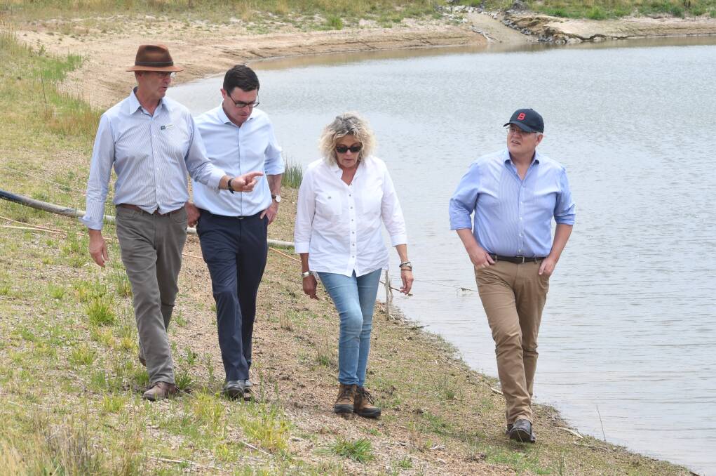 WATER WORKS: Scott Ferguson, David Littleproud, President of the National Farmer's Federation Fiona Simson and Scott Morrison were at the Blayney Showground on Tuesday. Photo: Jude Keogh.
