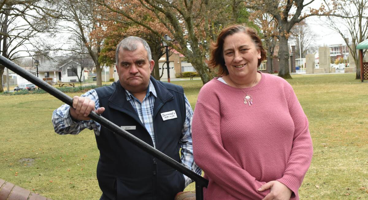 Table set: The Blayney Farmers Market committee members Geoff Bottom and Bonnie Perkins in Carrington Park.