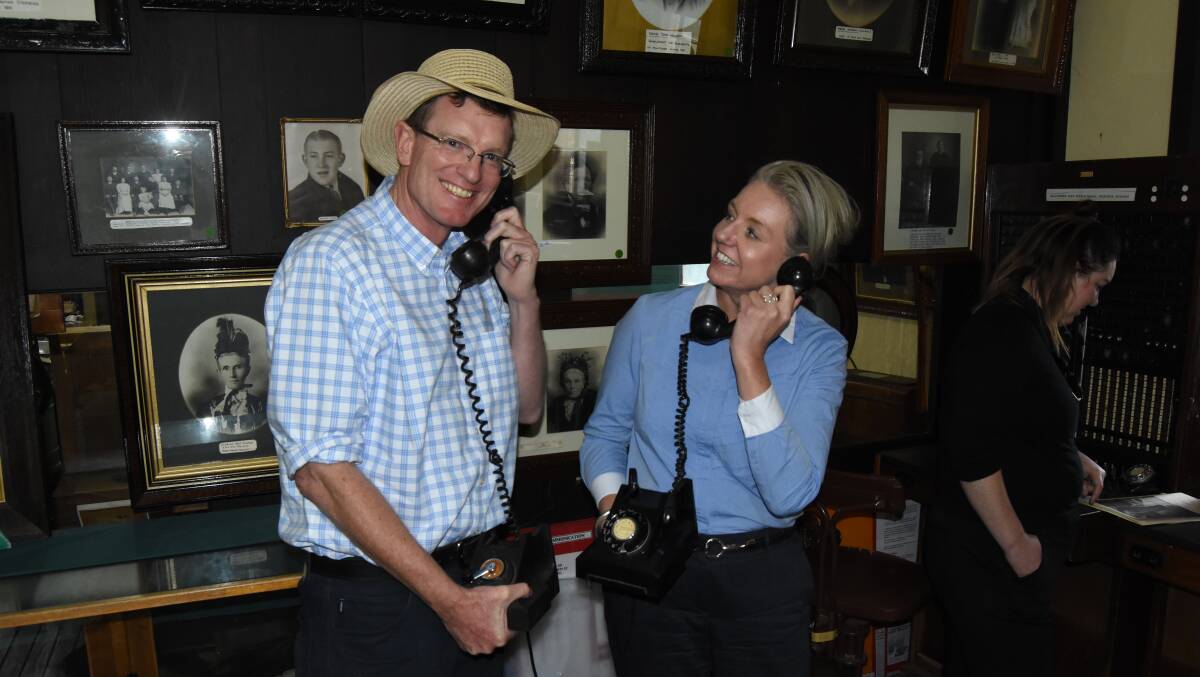 Party line: Andrew Gee and Bridget McKenzie at Golden Memories Museum with some of the old phones to be used throughout the centre. Photo: Mark Logan.