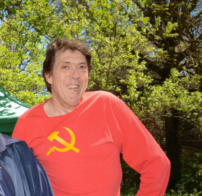 EXIT STAGE LEFT: Councillor Scott Denton dressing up as a scary Communist at the Halloween Blayney Farmers' Market in October 2018. Photo: Mark Logan.