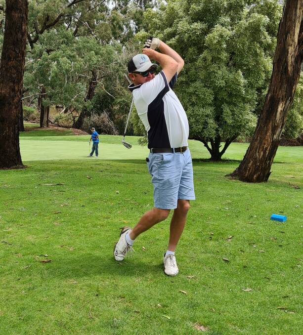 Poetry in motion: Tyler Keen on the par 3 11th knocking it up close to pin. Picture: supplied