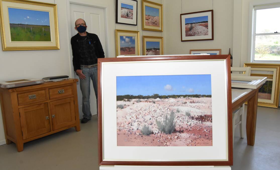 SELECTED: David Lake with his original, smaller version of the artwork he's submitted into the Capital Art Prize. Photo: Mark Logan.