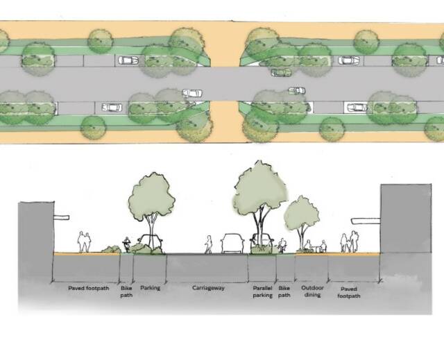 GREEN SPACE: A profile of the concept plan for the main street shows how the street is to be narrowed.