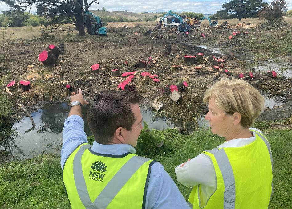 DOTS ON THE LANDSCAPE: Paul Toole and Karen Somervaille at the clean up site on the osuth side of Glasson's Bridge on Newbridge Road.