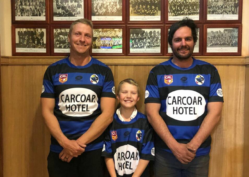 Crow bar: Aaron Howarth, with his son Wyatt, and Rory Stonestreet are looking forward to the Western Community Cup. Photo: Dane Howarth.