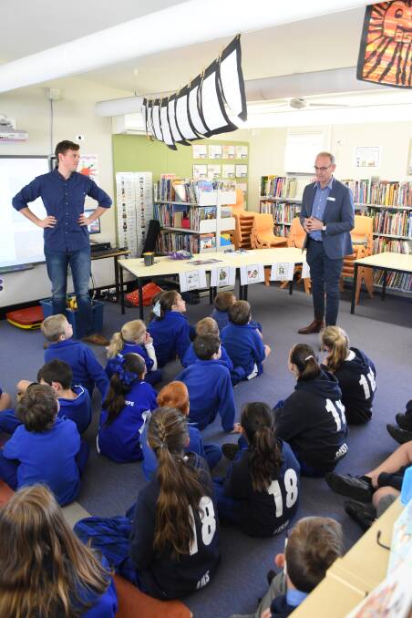 Right advice: Chris Dart and Scott Ferguson visited Millthorpe Public School to discuss recycling options with the students. Photo: Mark Logan.