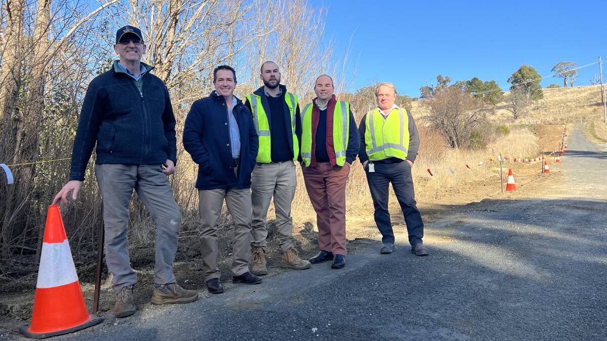 Scott Ferguson, Paul Toole, Jacob Hogan, Grant Baker and Geoff Paton in Carcoar where connectivity will be approved thanks to upgrades along Coombing Street.