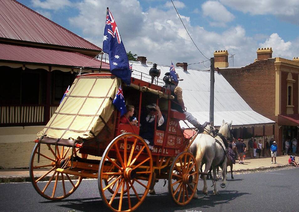 Baled up: Historical re-enactment group, Gold Trails, will perform a lively re-enactment of Australia's first daylight bank robbery and stage coach hold-up