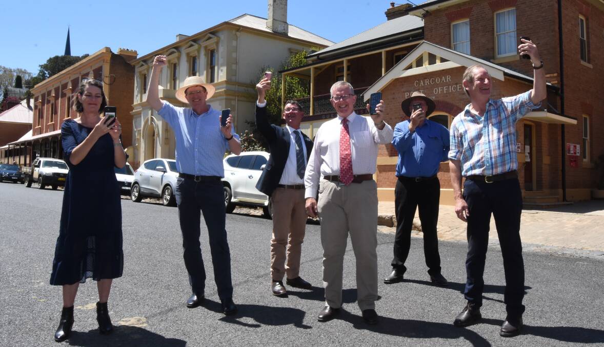 Search no more: Senator Perin Davey, Andrew Gee MP, Allan Ewin, Mark Coulton MP, Bruce Reynolds and Andrew Baulch in Carcoar. 