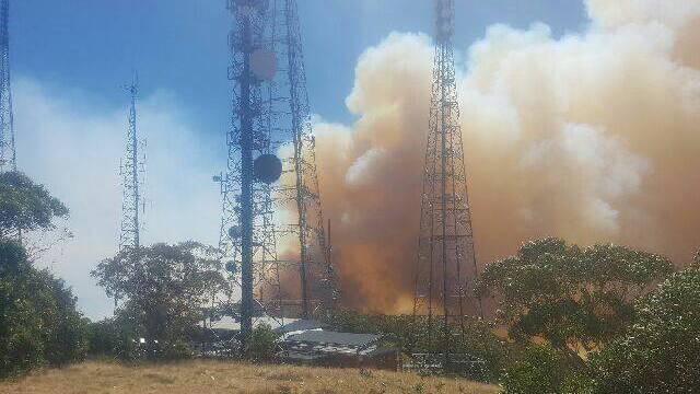 HOT AT THE TOP: The fire approaching the peak of Mount Canobolas. Photo: MARK GRAY/FACEBOOK