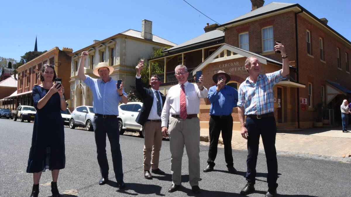 Search no more: Senator Perin Davey, Andrew Gee MP, Allan Ewin, Mark Coulton MP, Bruce Reynolds and Andrew Baulch in Carcoar in October 2020.