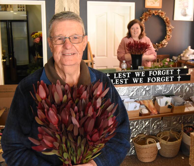 BLOOMING BOOST: Reg Rendell with a selection of the Leucadendrons that Melise Hutchings will be laying at the Blayney Memorial gates before the dawn service on ANZAC Day.