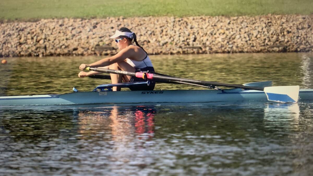 POWERHOUSE: Hannah Richardson competing in the Single Scull championship. Photo: NSW ROWING.